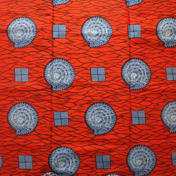 Red and Blue Snail African Fabric
