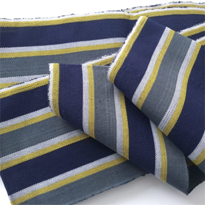 Grey Yellow and Blue strip woven Aso Oke from Nigeria